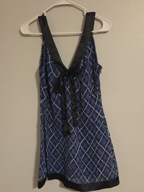 Guess Satin-Trim Navy Plaid Dress with Black Bow Accent